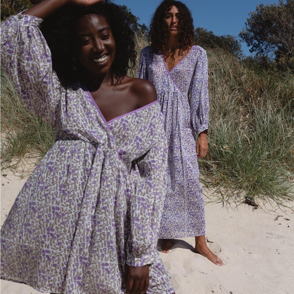 Daughters of India Floral Purple and White Dress